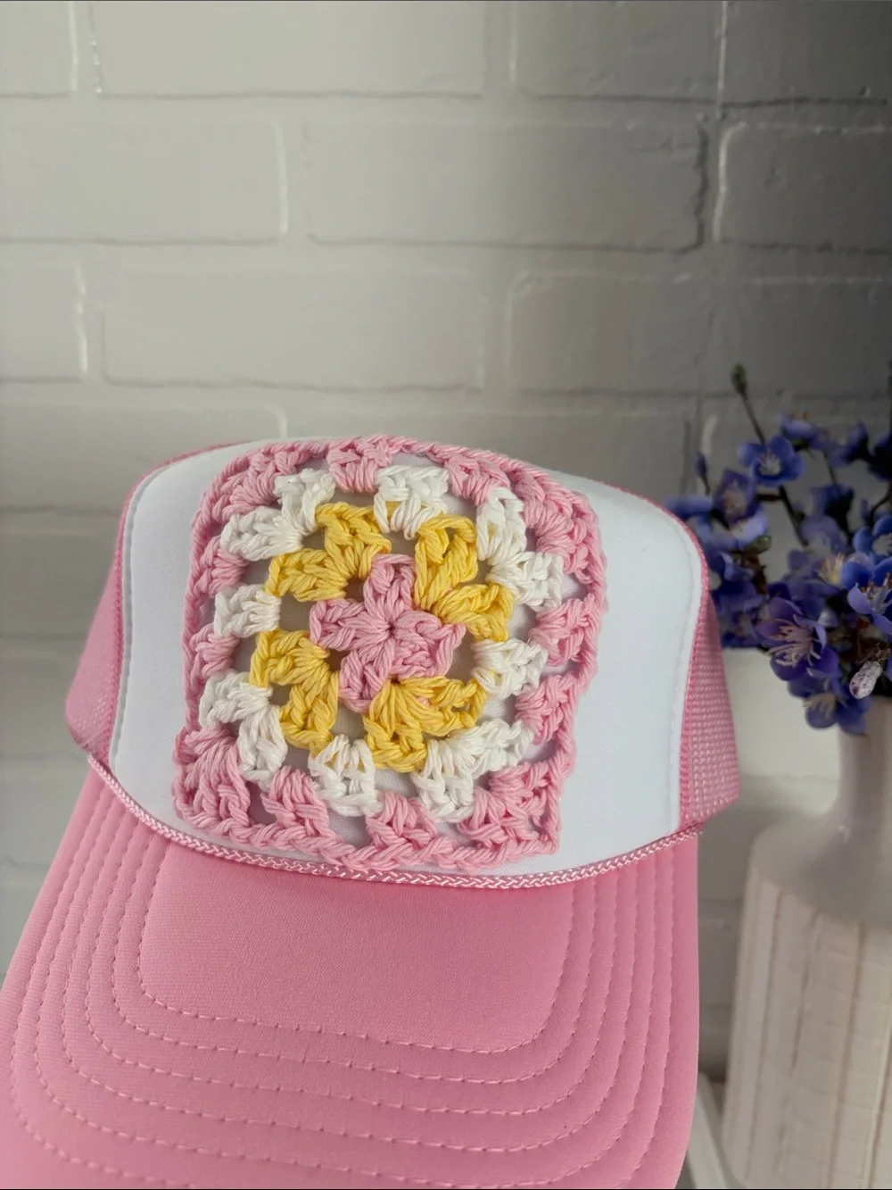 Pink Crochet Patch Trucker Hat